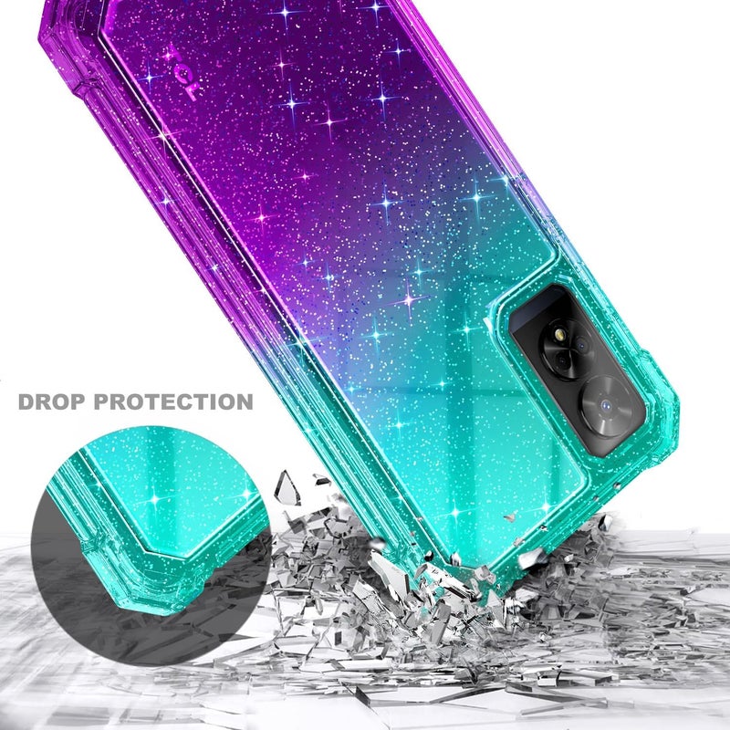 WDHD Compatible with TCL 50 XE 5G & TCL 50 XE NXTPAPER 5G Phone Case Glitter Aqua/Purple | Full-Body Protective Shockproof Rugged Bumper Cover with Screen Protector, Raised Corners Drop Protection - Image 5